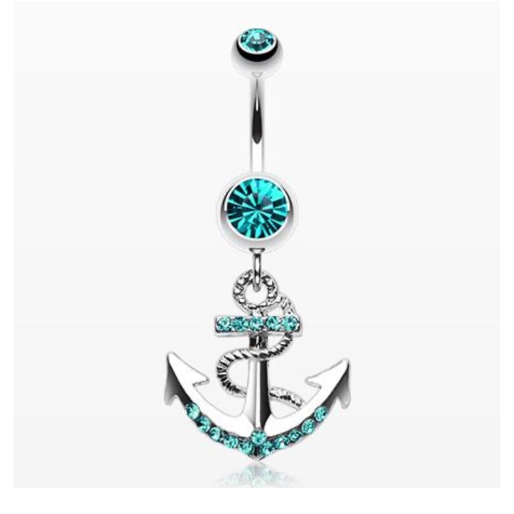 Silver/Turqouise Anchor Belly Ring